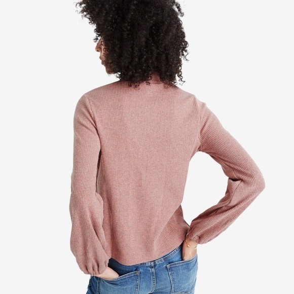 Madewell Bubble-Sleeve‎ Swing Turtleneck Top Size S Heather Rose Ribbed Casual - Picture 4 of 4